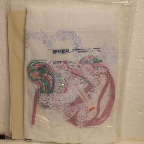 Vintage Bucilla Stamped Embroidery Kit Keepsake Doll with Guardian Angel - Picture 3 of 4